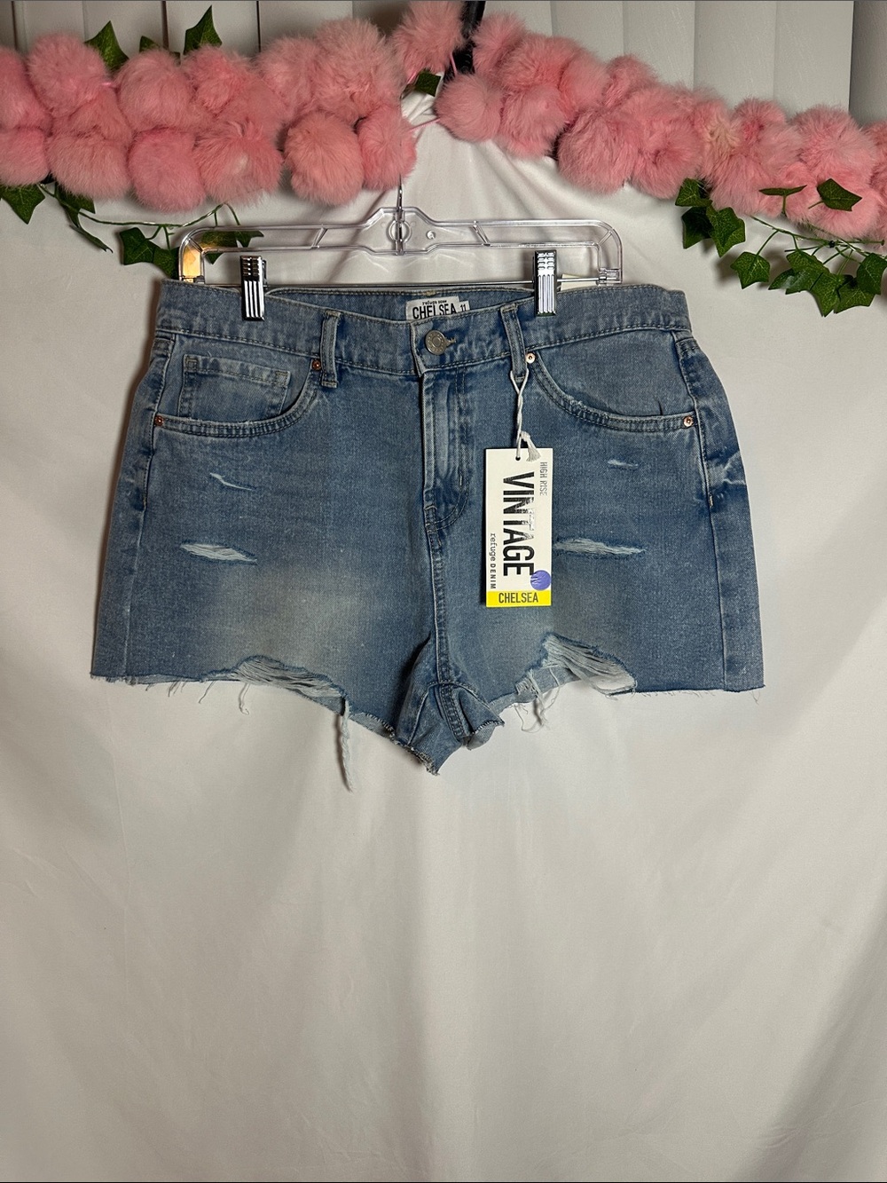 Chelsea Vintage-Style Distressed Blue Denim Jean Shorts